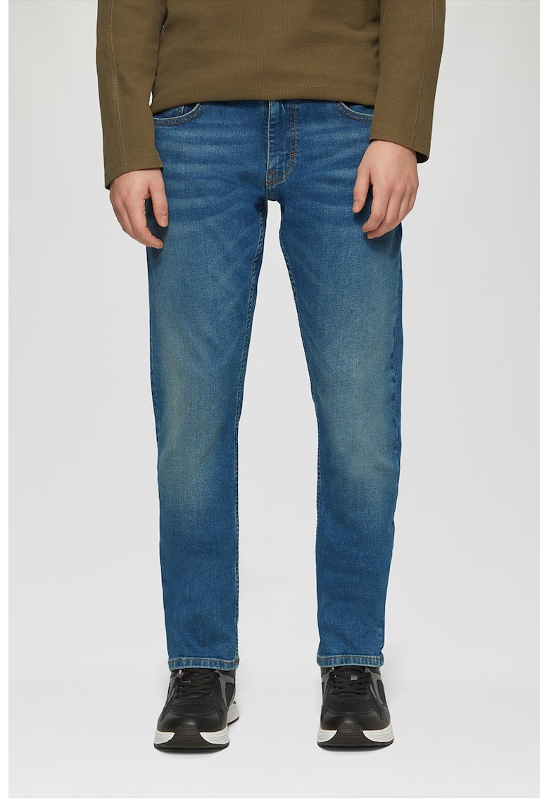Blugi slim fit decolorati - Albastru inchis