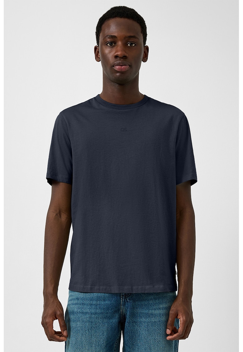 Tricou cu decolteu la baza gatului si logo discret - Albastru inchis