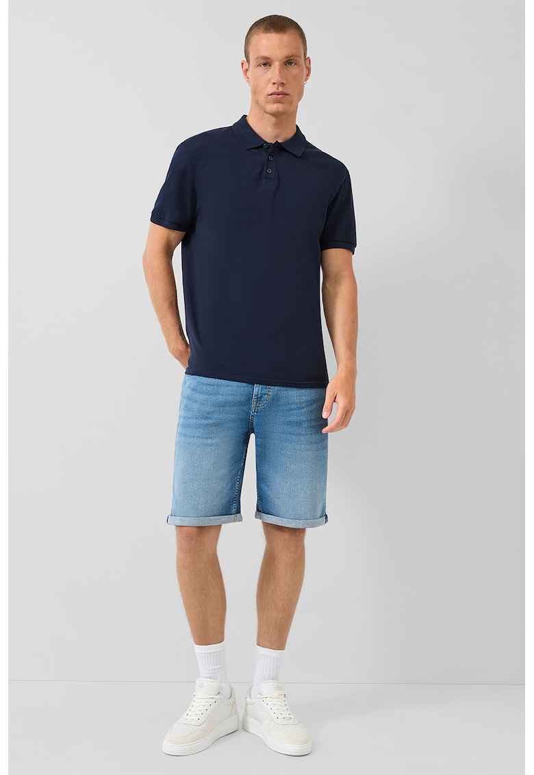 Blugi scurti cu aspect decolorat - Albastru pastel