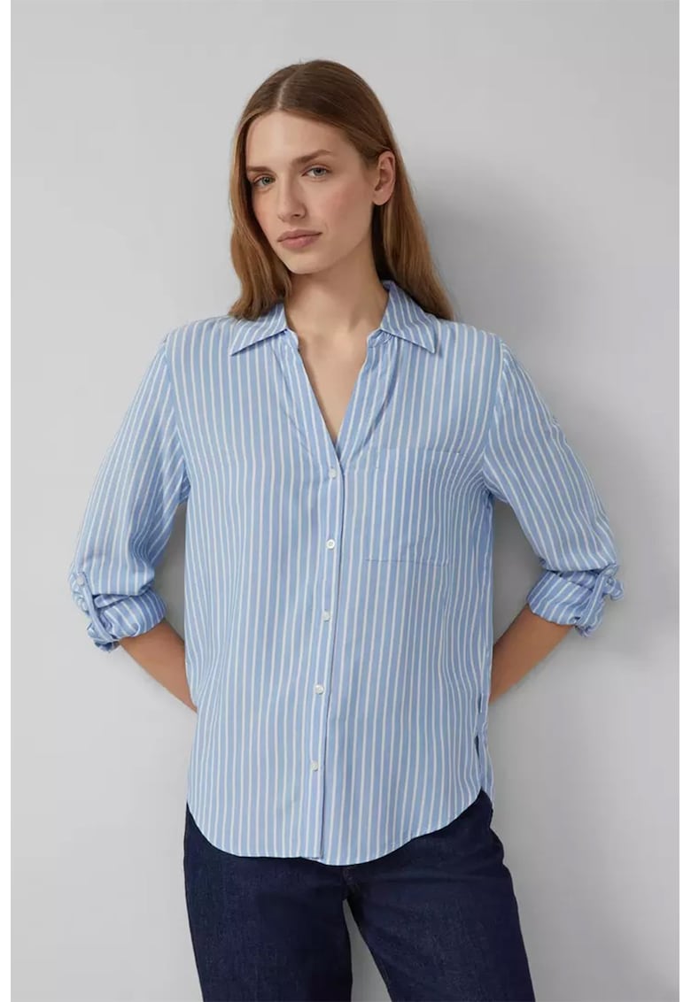 Camasa in dungi cu guler ajustabil - Albastru pastel/Alb optic
