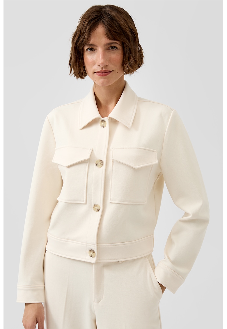 Jacheta cu guler ascutit si buzunare cu clapa - Bej deschis