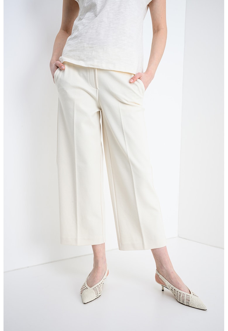 Pantaloni chino crop cu croiala ampla - Crem