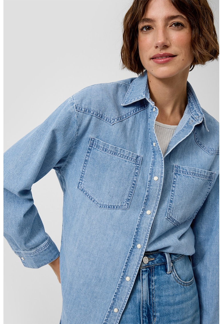 Camasa din denim cu buzunare pe piept - Albastru deschis