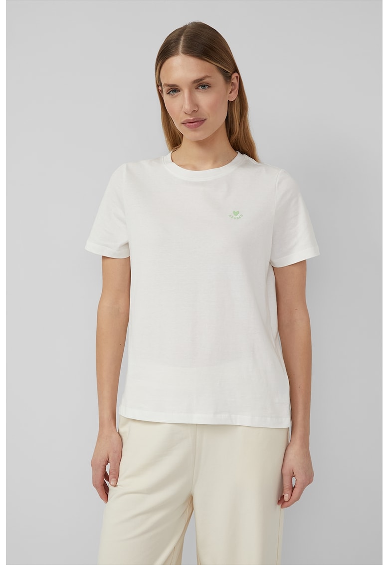 Tricou de bumbac cu decolteu la baza gatului - Alb murdar