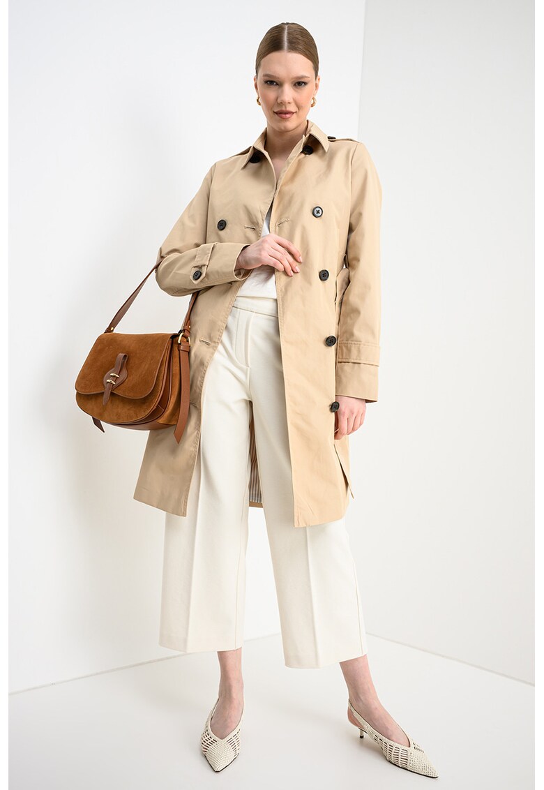 Trenci cu doua randuri de nasturi si curea - Bej