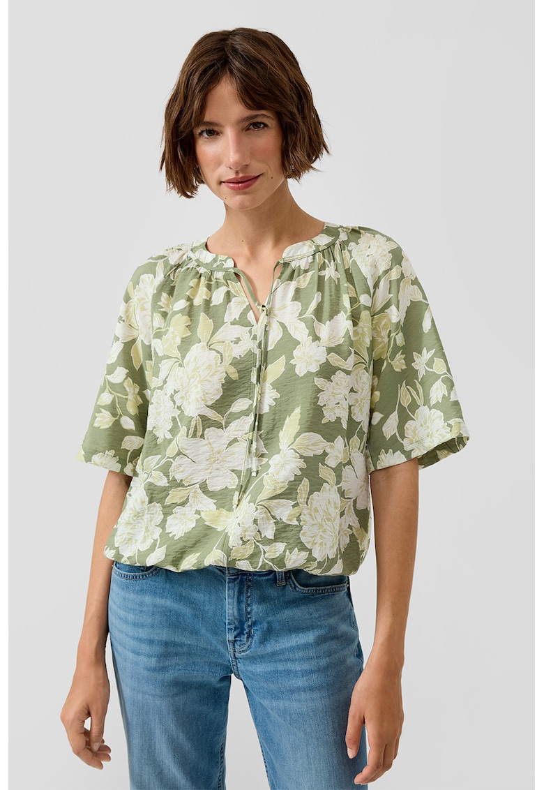 Bluza-tunica cu maneci medii - Alb/Verde