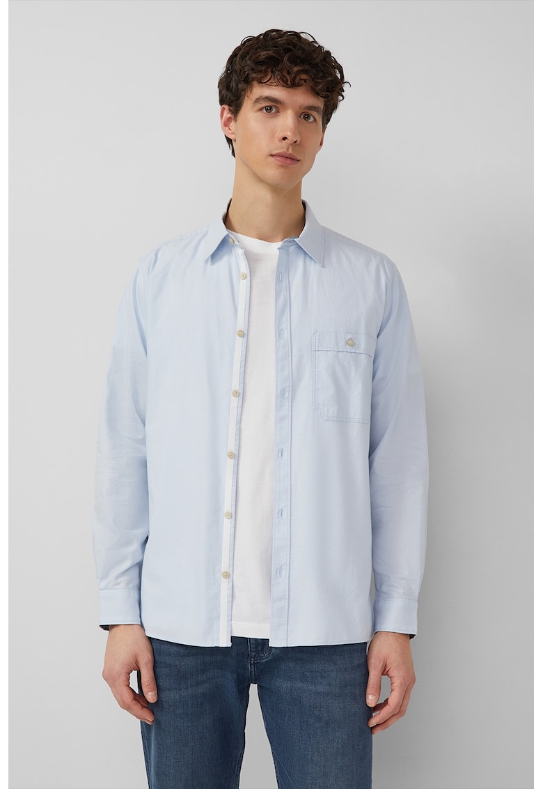 Camasa de bumbac cu buzunar pe piept - Albastru pastel