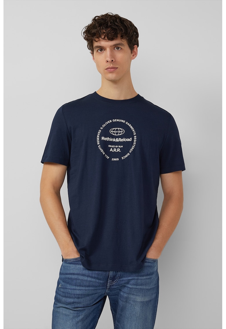 Tricou de bumbac cu text - Albastru inchis