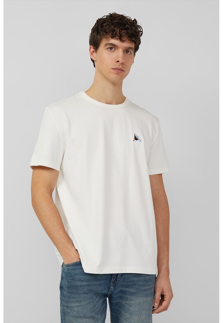 Tricou de bumbac cu decolteu la baza gatului - Alb murdar