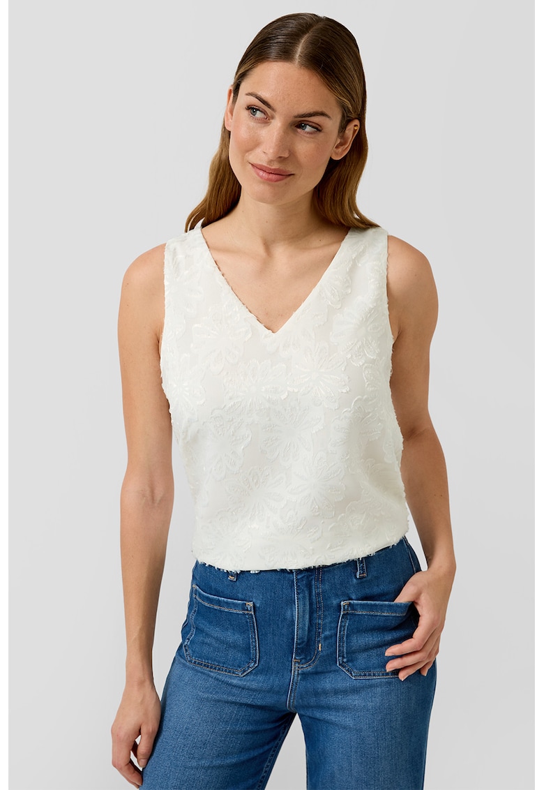 Bluza uni cu decolteu in V - Alb murdar -