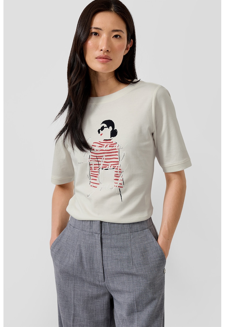 Tricou de bumbac cu strasuri - Roz pastel/Alb murdar