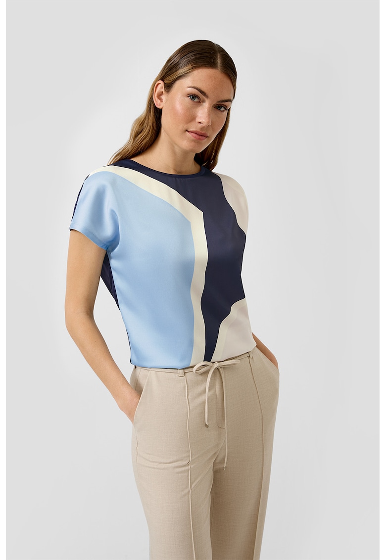 Tricou regular fit cu decolteu rotund - Albastru deschis/Crem/Bleumarin