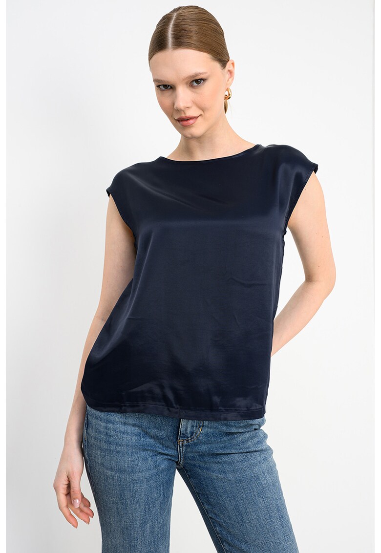 Tricou cu segment frontal de satin - Bleumarin