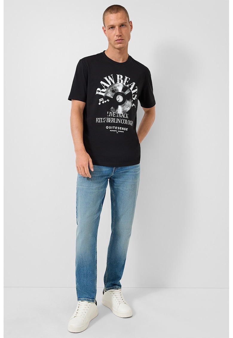 Tricou regular fit cu imprimeu tematic - Negru/Alb optic