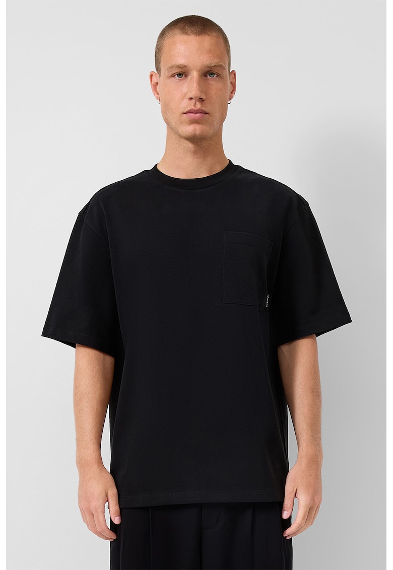 Tricou uni cu decolteu la baza gatului - Negru