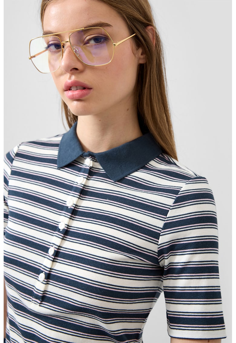 Tricou polo cu dungi - Alb/Bleumarin