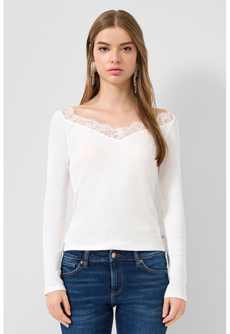 Bluza slim fit cu garnituri de dantela - Alb murdar