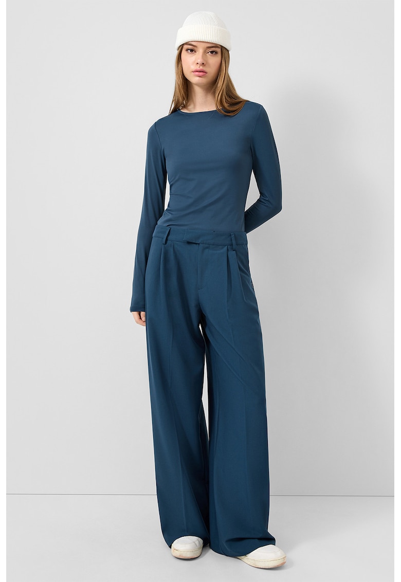 Pantaloni ampli cu pensa - Albastru inchis