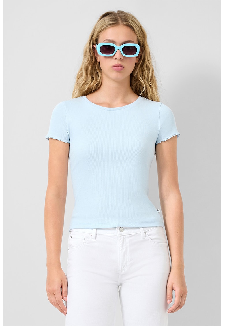 Tricou de bumbac cu decolteu rotund - Albastru glaciar