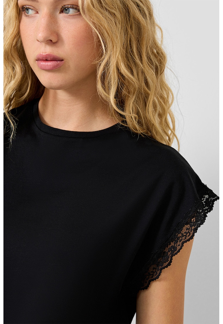 Tricou de bumbac cu dantela - Negru
