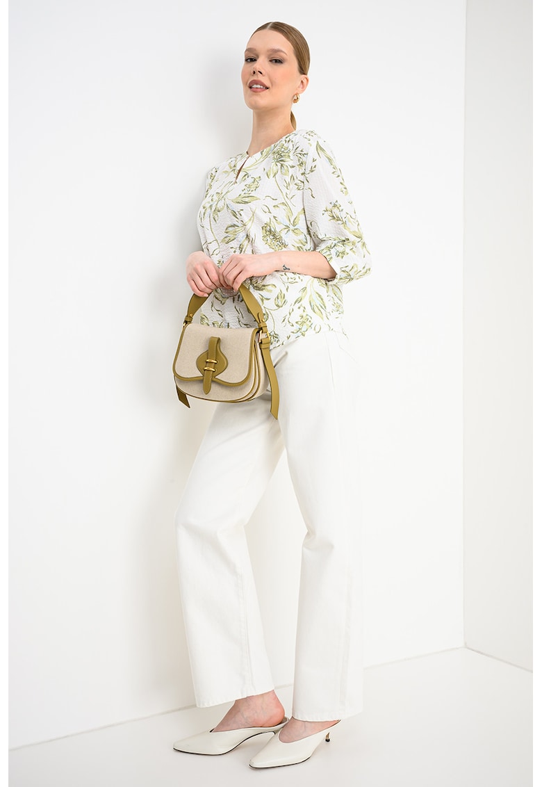 Bluza cu imprimeu si maneci 3/4 - Verde pal/Alb optic