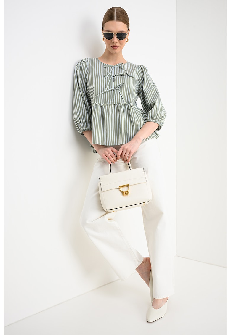 Bluza cu dungi si funde - Albastru pastel/Verde pal/Alb optic