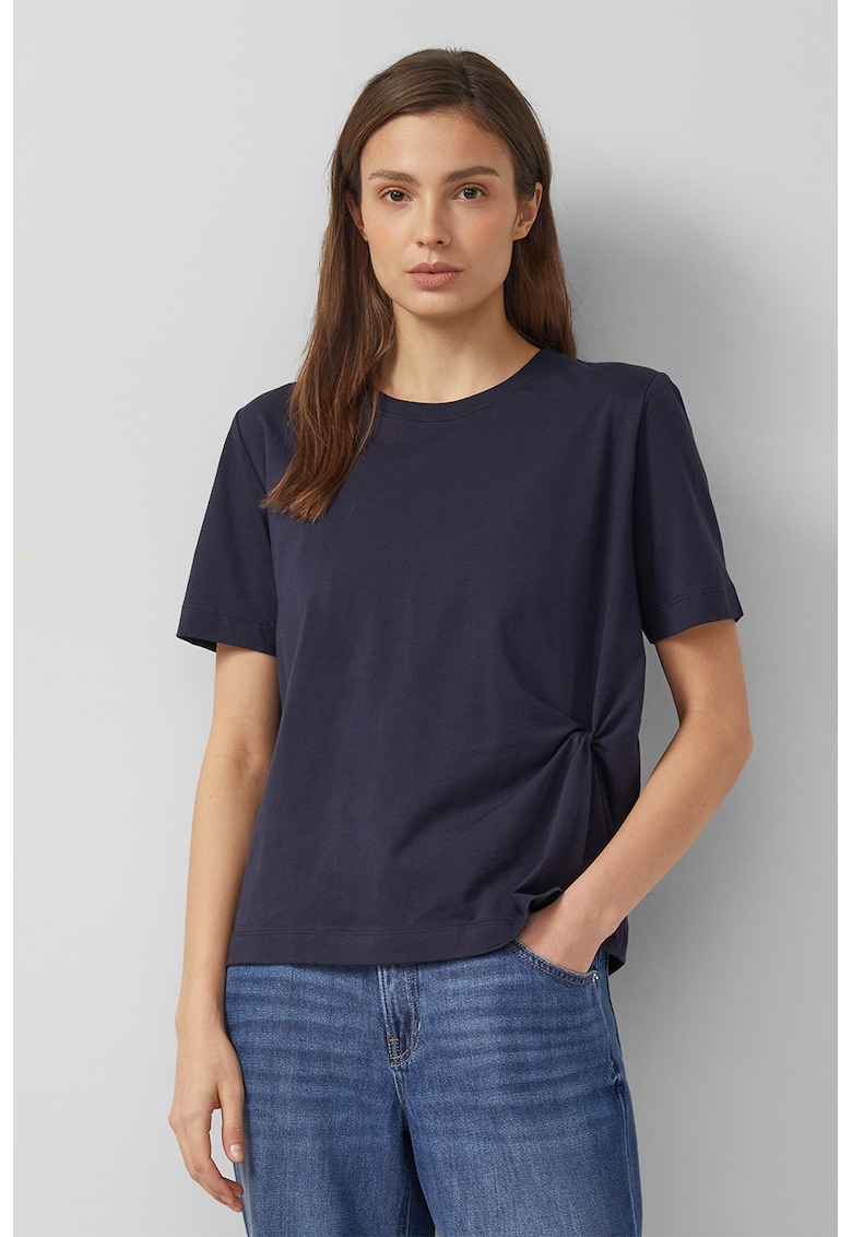 Tricou de bumbac cu pliuri - Bleumarin