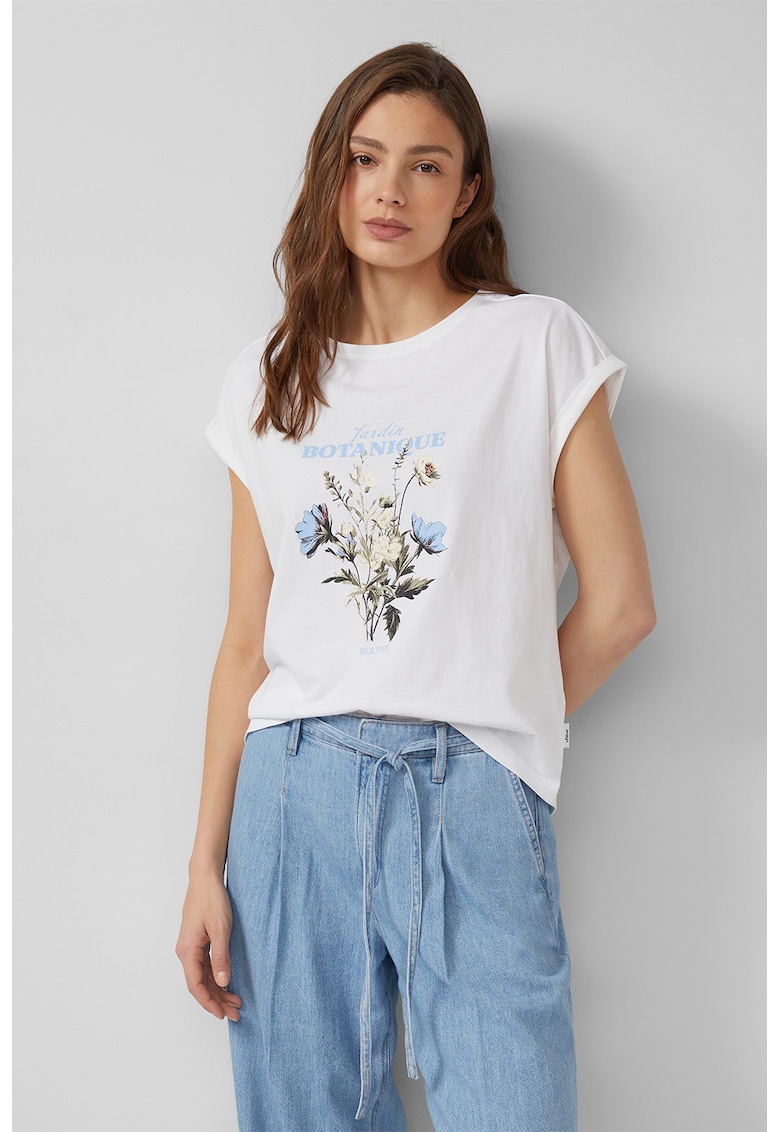 Tricou de bumbac cu imprimeu floral - Alb