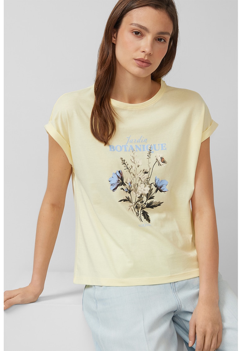 Tricou de bumbac cu imprimeu floral - Galben