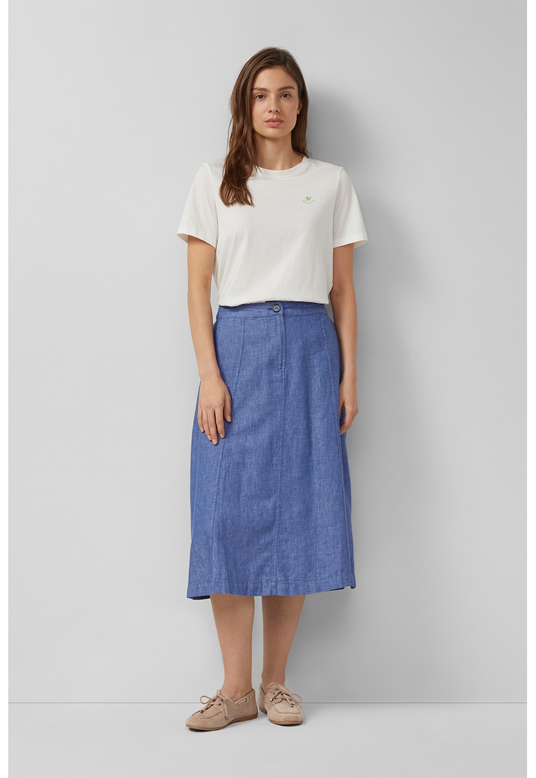Fusta midi de bumbac si in - Albastru prafuit