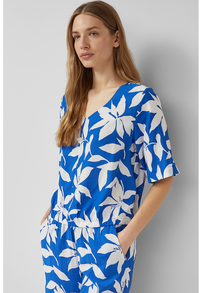 Bluza lejera cu model floral - Alb/Albastru royal