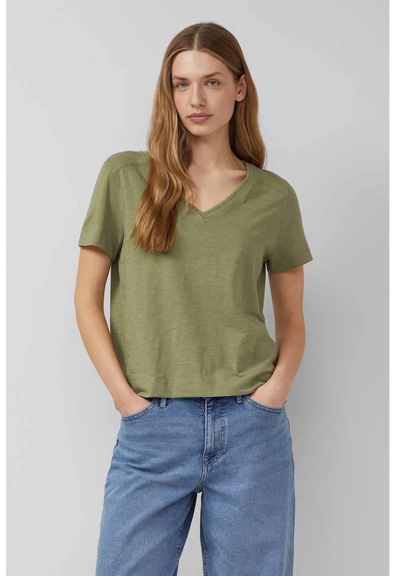 Tricou din bumbac cu decolteu in V - Verde