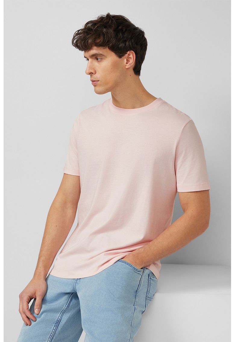 Tricou de bumbac cu decolteu la baza gatului - Roz pal