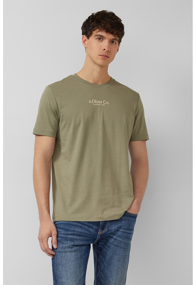 Tricou cu decolteu la baza gatului si logo - Kaki