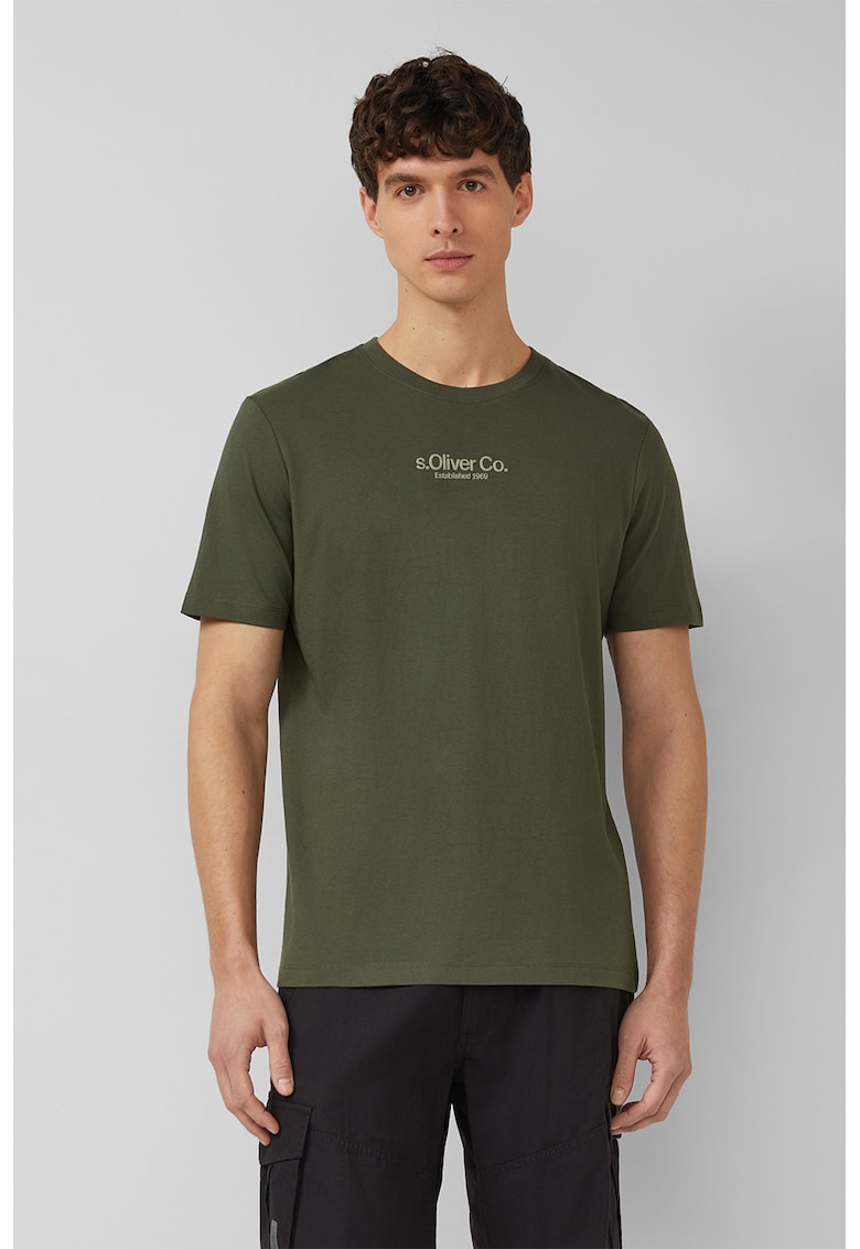 Tricou cu decolteu la baza gatului si logo - Verde feriga