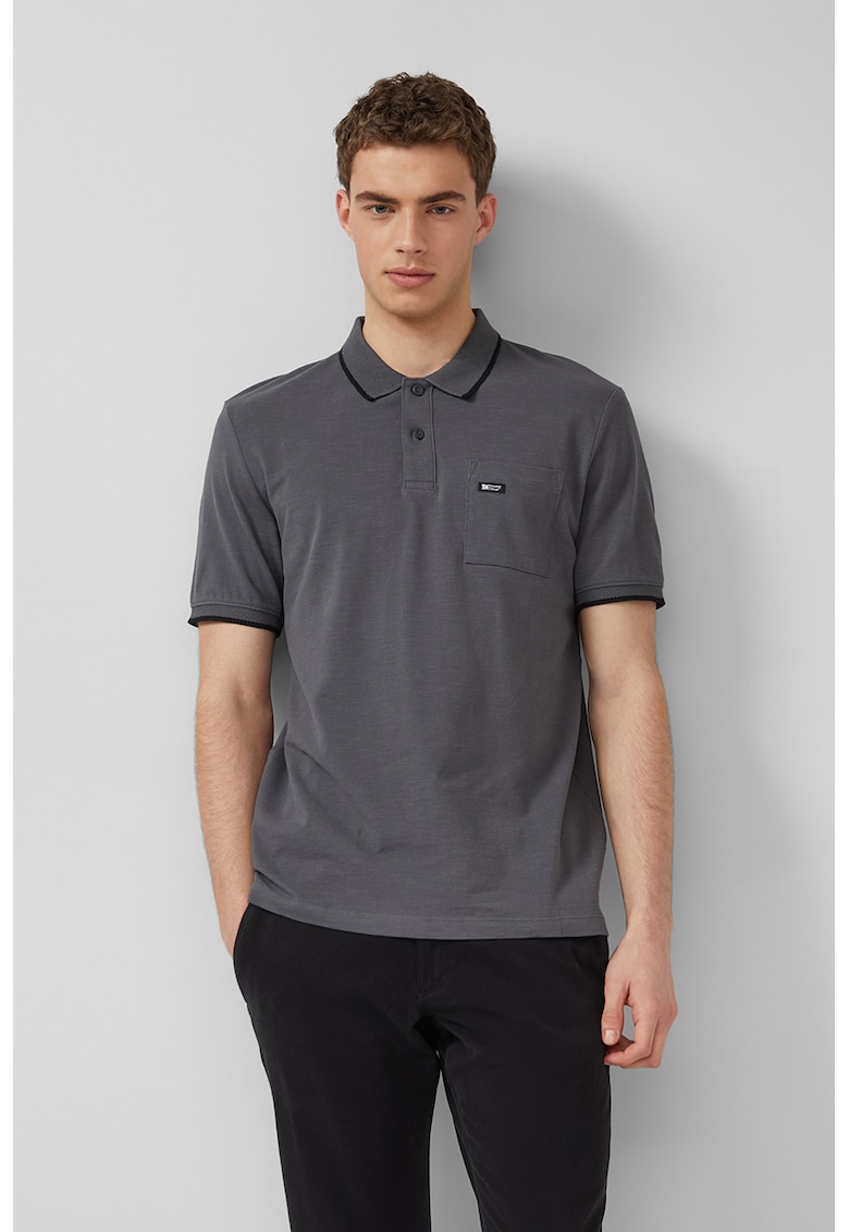 Tricou polo din bumbac cu buzunar pe piept - Gri inchis