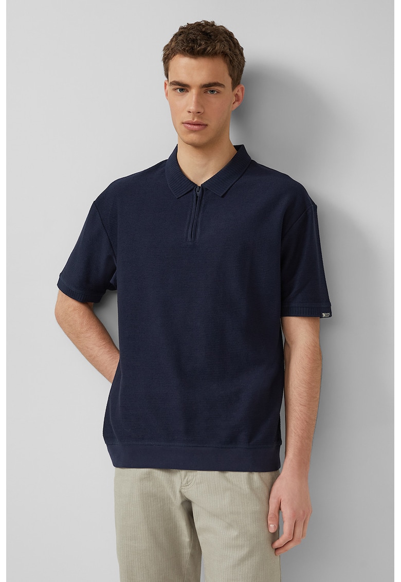 Tricou polo lejer cu fermoar scurt - Albastru ultramarin