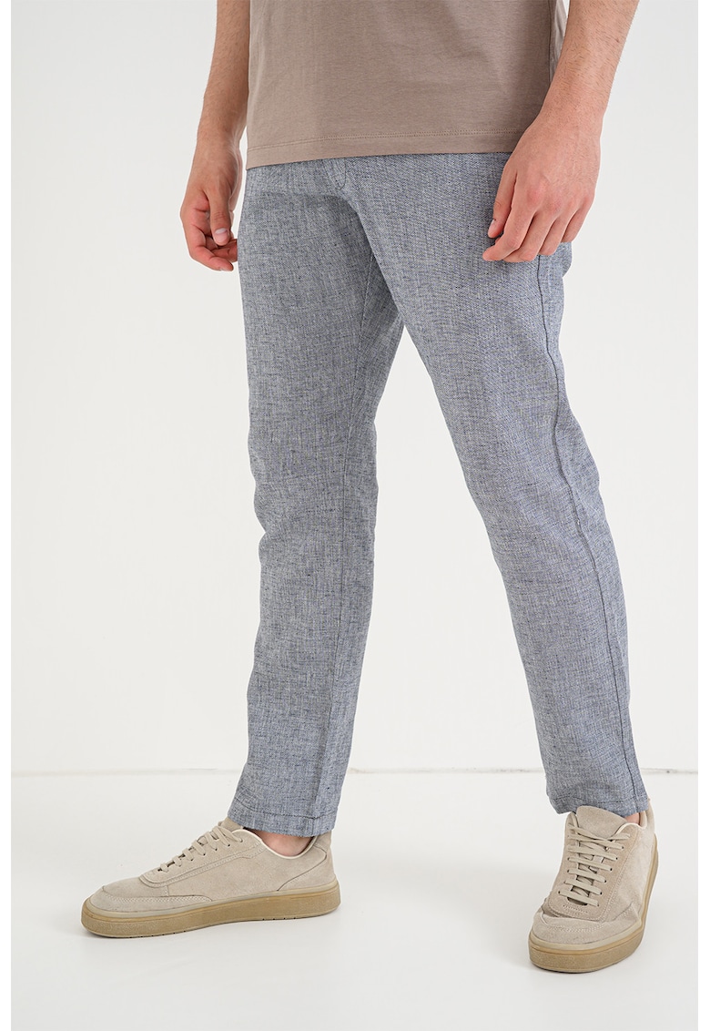 Pantaloni slim-fit din amestec de in - Negru/Gri melange