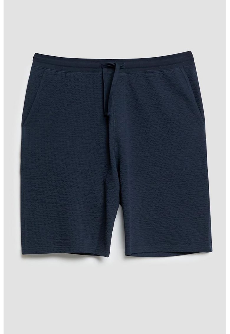 Pantaloni scurti texturati cu snur de ajustare in talie - Bleumarin