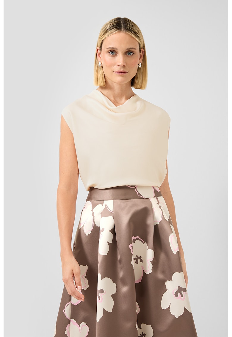 Bluza cu decolteu drapat - fara maneci - Alb fildes -