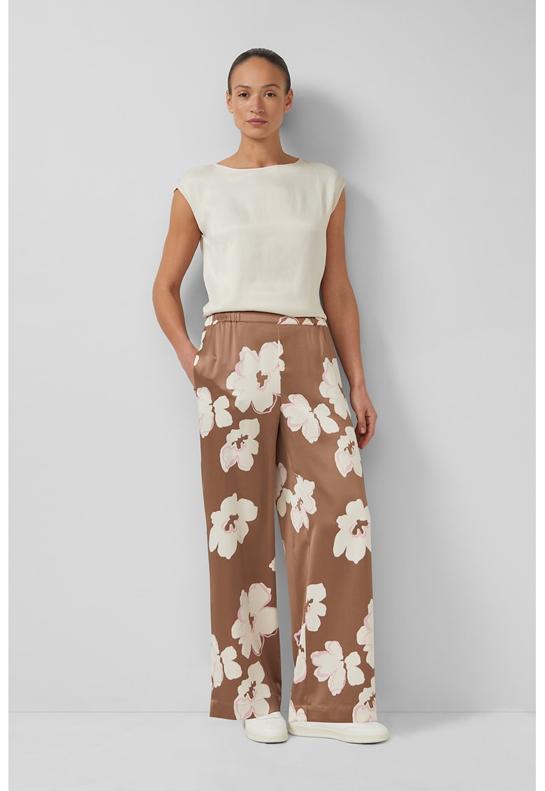 Pantaloni cu croiala ampla si imprimeu floral - Alb - Maro -