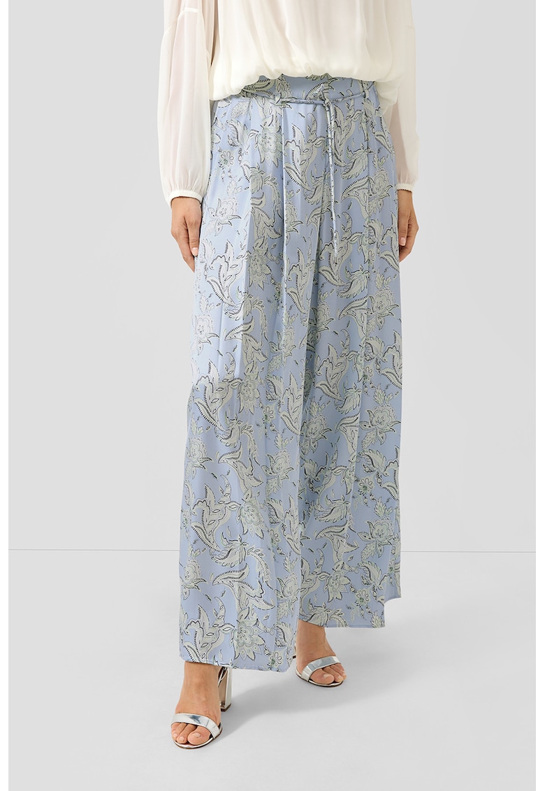 Pantaloni din satin cu croiala ampla - Alb/Albastru deschis