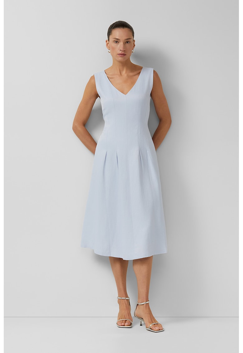 Rochie din amestec de in cu buzunare - Albastru glaciar