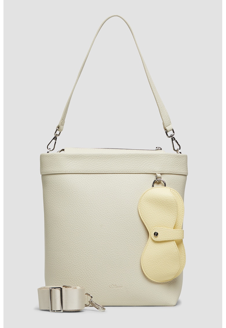 Geanta tote din piele ecologica cu bareta detasabila de umar - Alb fildes