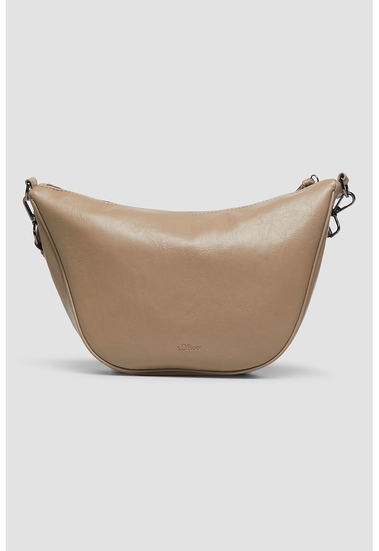 Geanta din piele ecologica cu bareta de umar din material textil - Maro camel