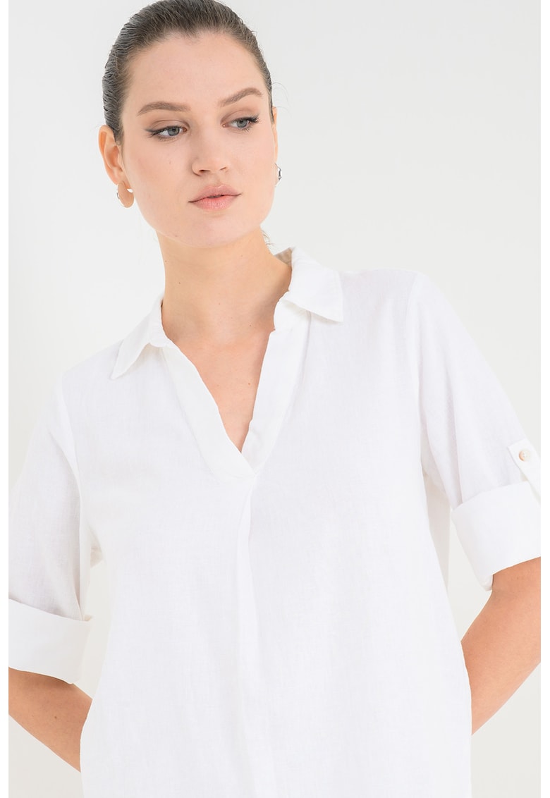 Bluza uni din amestec de in cu decolteu in V