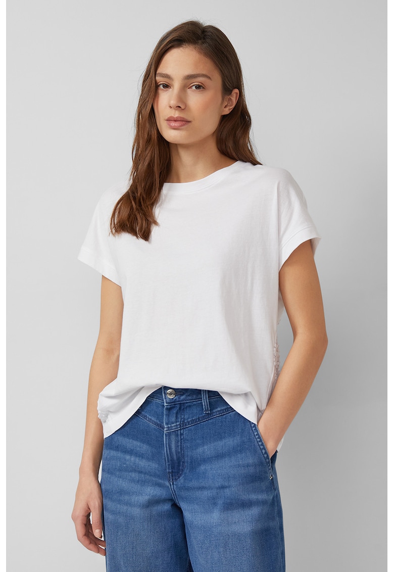 Tricou din bumbac cu detalii brodate - Alb optic