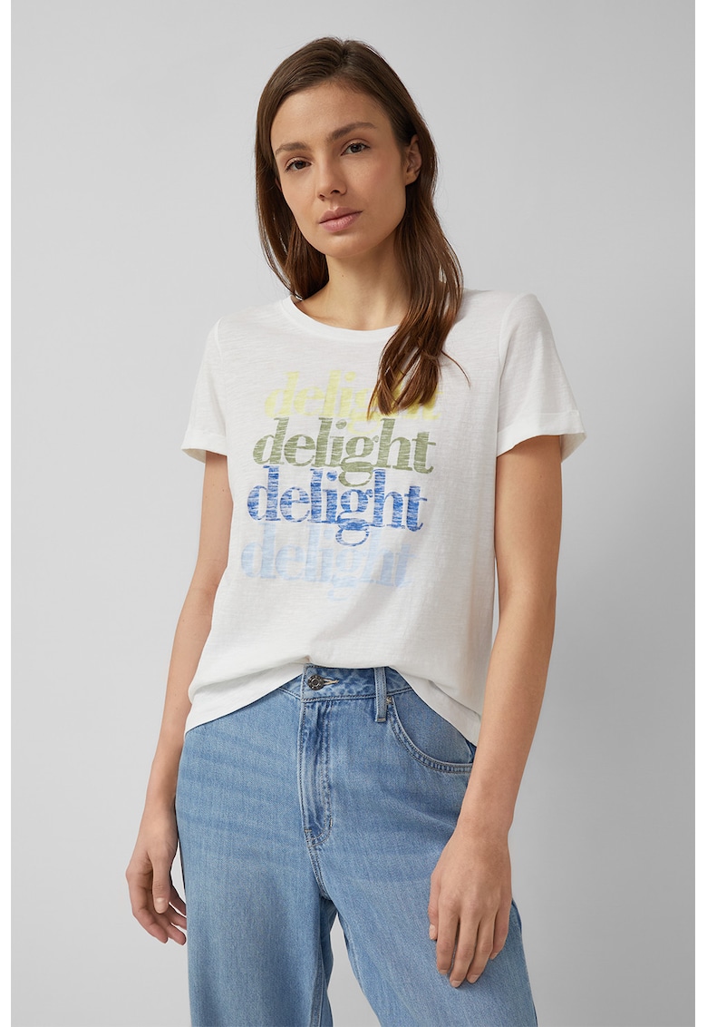Tricou din bumbac cu imprimeu text - Alb