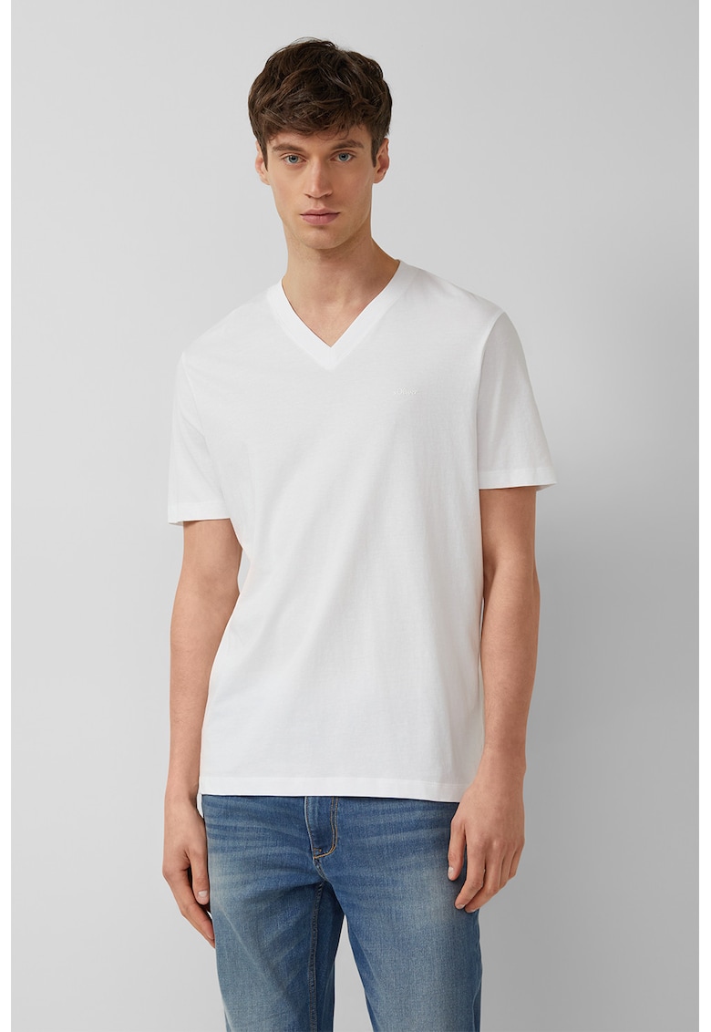 Tricou regular-fit cu decolteu in V - Alb -