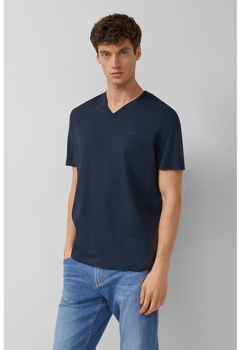 Tricou regular-fit cu decolteu in V - Bleumarin -